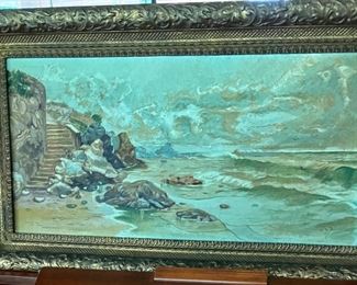 Painting Seashore in Antique Frame