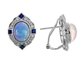 Sapphire and Opal Diamond Earrings