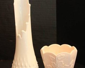 Beautiful Fenton Hobnail Milk Glass Vase and Vintage Napco Base