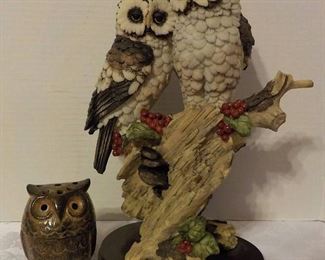 Detailed Owls on a Branch with a Ceramic Candle Holder