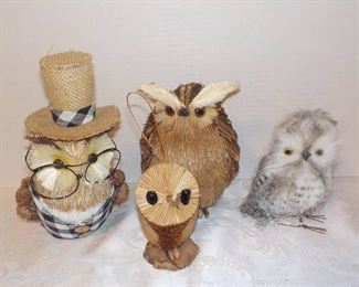 Feather and Sisal Made Owls