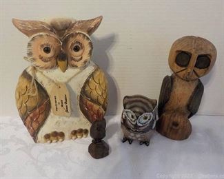 Hand Carved Wooden Owls