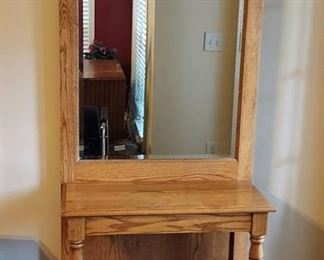 Lovely Mirrored Coat Hat Rack with Light Oak Finish