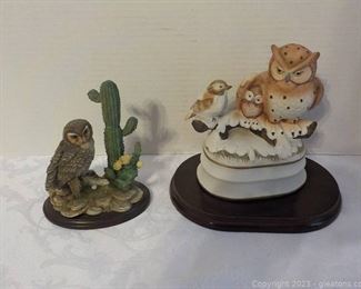 One Owl Music Box and an Elf Owl with Saguaro and Prickly Pear Cactus