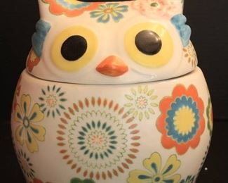Pier 1 Imports Hand Painted Floral Owl Cookie Jar