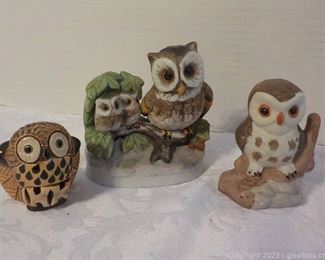 Small Owl from Uruguay and 2 Porcelain Owl Pieces