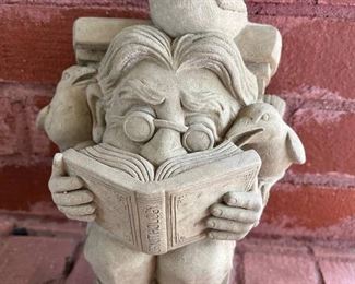 Vintage Stone Garden Book Reading Bird Man Wall Hanging Plaque