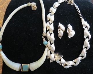 Miriam Haskell and Lisner gold tone choker necklace with matching earrings.