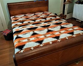 1930s bed with mahogany head and foot boards with matching dresser and chest