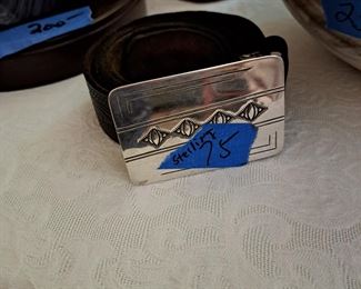 Sterling silver buckle and leather belt