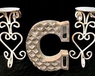 Candle Pedestals and Letter C Décor