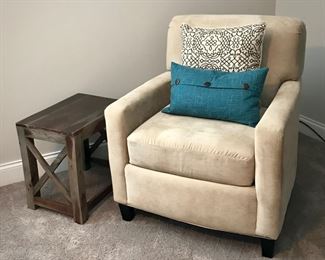 Upholstered Armchair and Rustic Style Side Table 