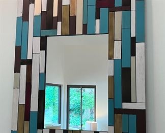Wood mosaic wall mirror (38x59")