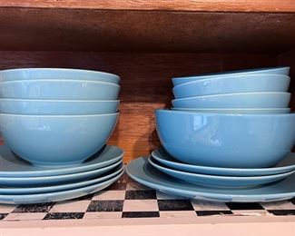 Set of blue ceramic dishes