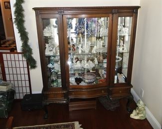 Antique Display Cabinet loaded with snow babies and more