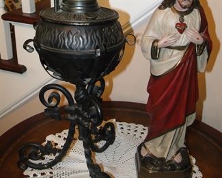 Bradley and Hubbard oil lamp, Jesus