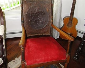 Cupid with Harp leather backed chair
