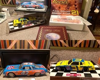 Franklin Mint Richard Petty and Earnhardt cars, Kevin Harvick Reese's diecast hauler, autographed