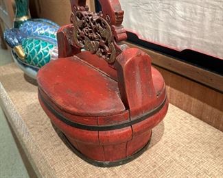 Late 1800's Chinese Carved Wood Cake Basket 