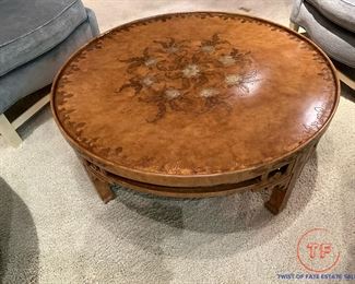 Chinese Decorated Round Center Table with Carved Decorated Floral Designs