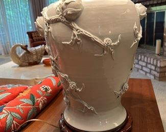 Blanc De Chine BERGER Chinese Ginger Jar Lamps with Peach Motif