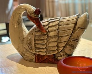 Large Vintage Hand Carved Wood Goose