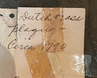 1790's Dutch Brass Plaque on Contemporary Stand 