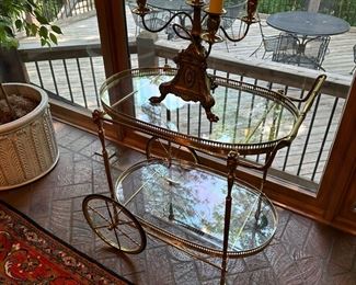 LA BARGE Hollywood Regency Style Brass Tea Cart
