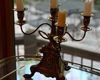 Antique Brass Lion Head and Claw Candle Holder