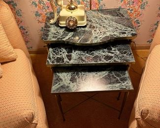 Vintage Brass and Marble Nesting Tables