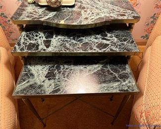 Vintage Brass and Marble Nesting Tables