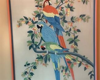 Large Parrots Brush Art on Silk