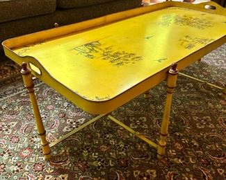 TROUVAILLES FURNITURE Hand Painted Chinoiserie Tole Metal Tray Topped Table
