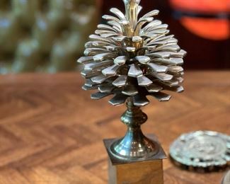 Mid Century Mottahedeh Brass Pinecone Pineapple Sculpture