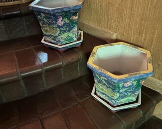 Antique Chinese Cache Pot(s) - Lotus and Geese Pattern