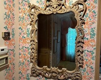 Large Hand Carved Wood Framed Mirror