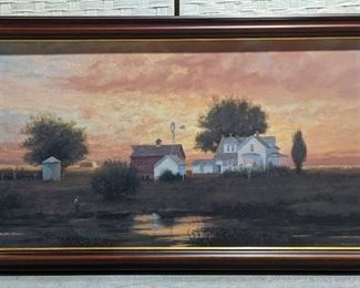 Framed Farm Pond Reflections Raymond L Knaub Reproduction Print on Canvas