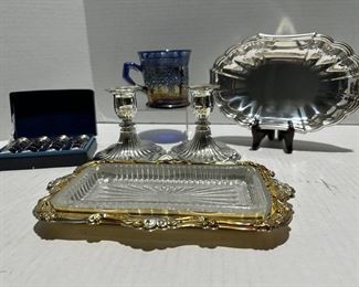 Gorham Heritage Dish Silver Plated Dish with Crystal Liner and More