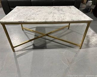 Gold Metal Coffee Table with Stone Top