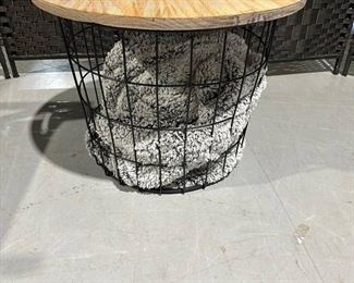 Metal and Wood Accent Table with Storage and Blankets