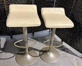 Pair of Cream Alternative Leather Adjustable Bar Stools with Footrest