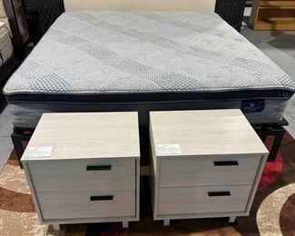 Queen Size Black Wood with Cream Upholstery Platform Bed Headboard Includes Queen Size Mattress