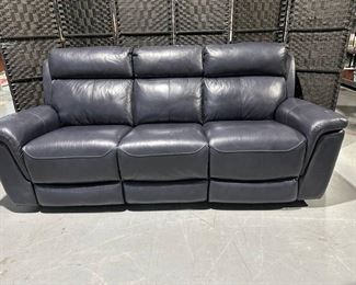 Very Comfortable 3 Cushion Dark Blue Alternative Leather Reclining Sofa