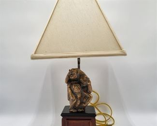 Bombay Company Brass Monkey See No Evil, Hear No Evil, Speak No Evil Wood Base Table Lamp. Measurement of 21 X 5 X 5 is without the shade, but shade is included.