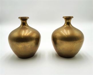 Pair of Solid Brass Bud Vases. 4 3/4 X 3 1/2 each