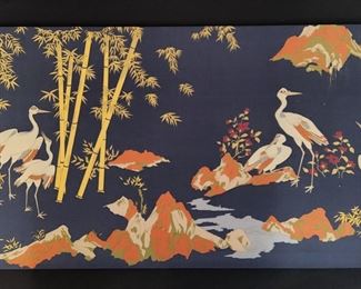 Vintage Asian Linen Artwork. 24 X 44 X 1