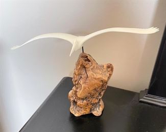 Vintage John Perry Pelican on burled wood base, 6"W x 11"H,  $12