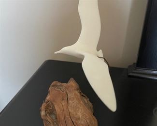 Vintage John Perry Seagull on burled wood base, 6"W x 11"H,  $12
