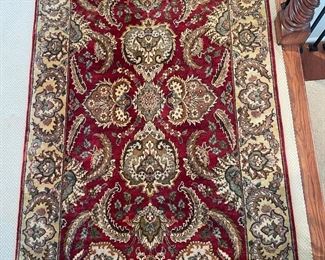 Cream & burgundy rug w/ fringe, thick & plush,  4' x 7',  was $115, NOW $85