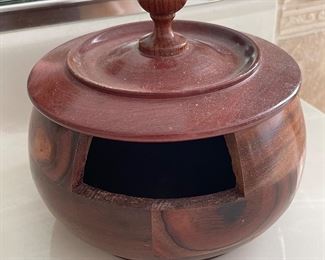 Wooden round bowl w/lid, 7"D x 6"H,  was $10, NOW $6